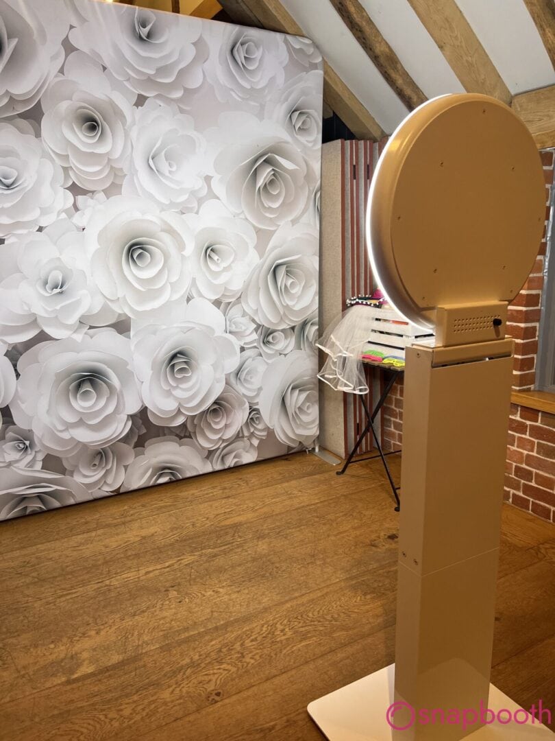 Wedding guests enjoying photo booth at Nicole and Nick wedding